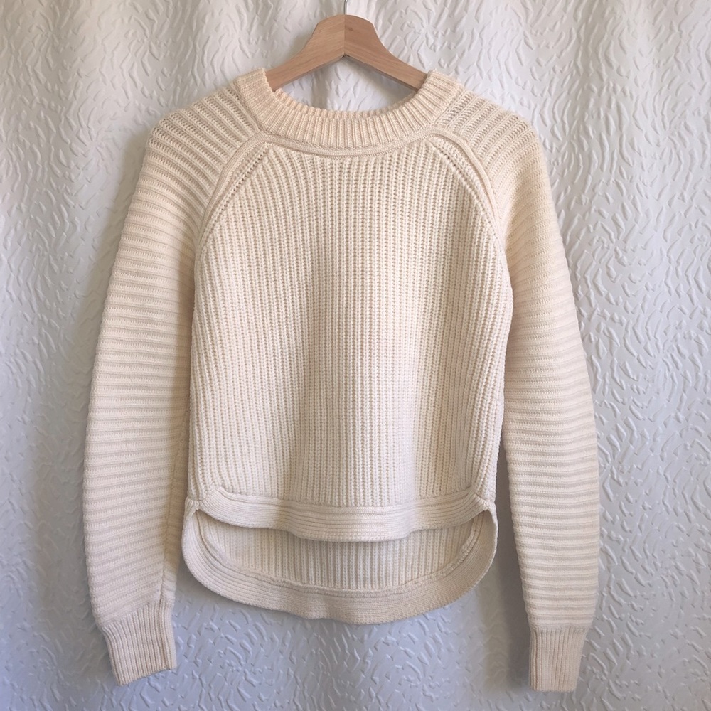 Aritzia Wilfred Women's 100% Merino Wool Pullover Sweater Off White